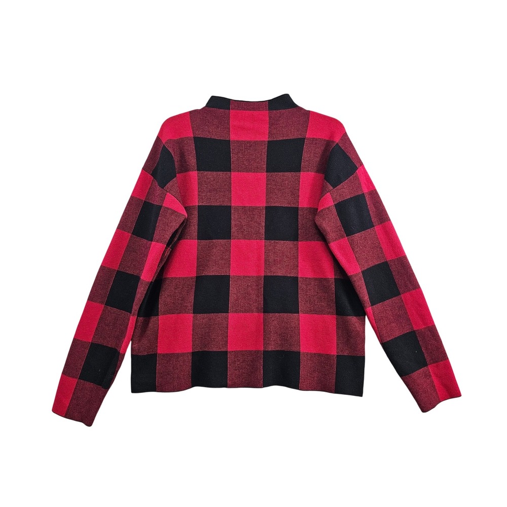 Rachel Zoe Sweater Women Medium Red Black Buffalo‎ Plaid Mock Neck Knit Pullover